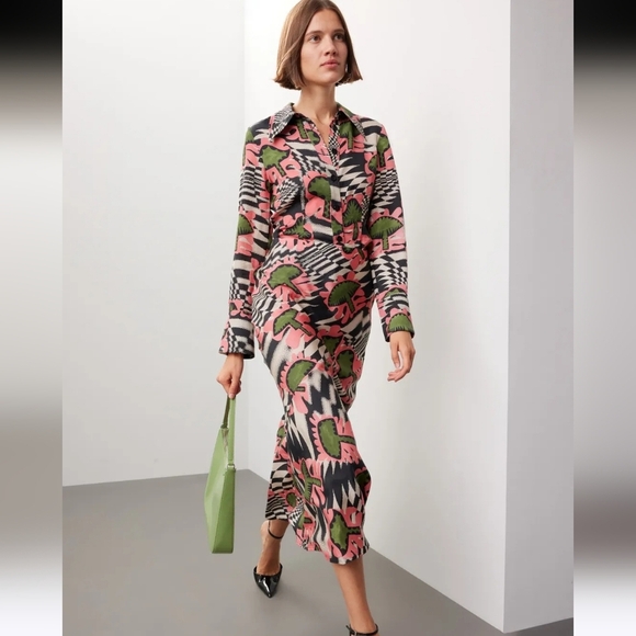 UNTITLED IN MOTION Lelaki Midi Skirt Boho Mushroom Print. Pink/green Multi. SM - Picture 7 of 16